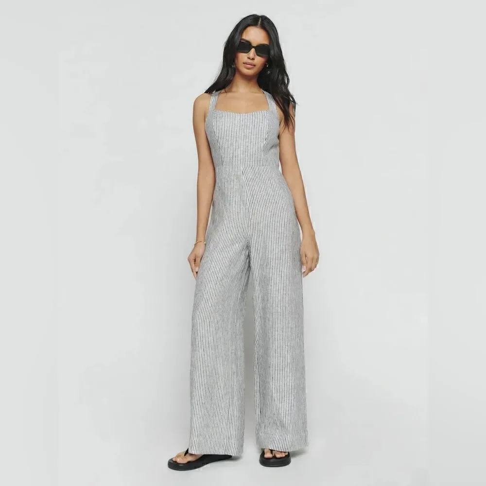 Reformation Autumn Linen Jumpsuit size 6 Vineyard